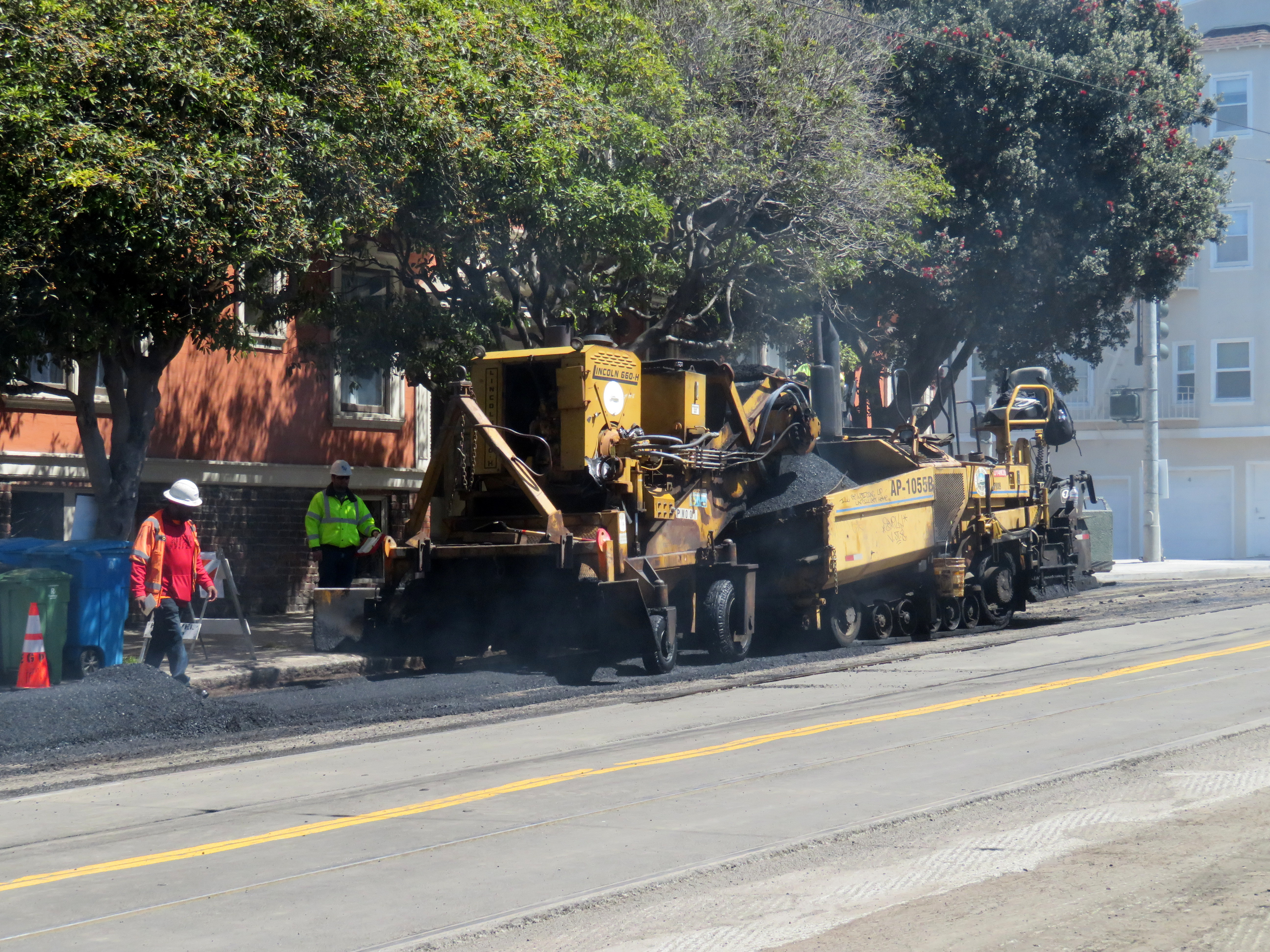 Paving machine working on Irving Street in San Francisco